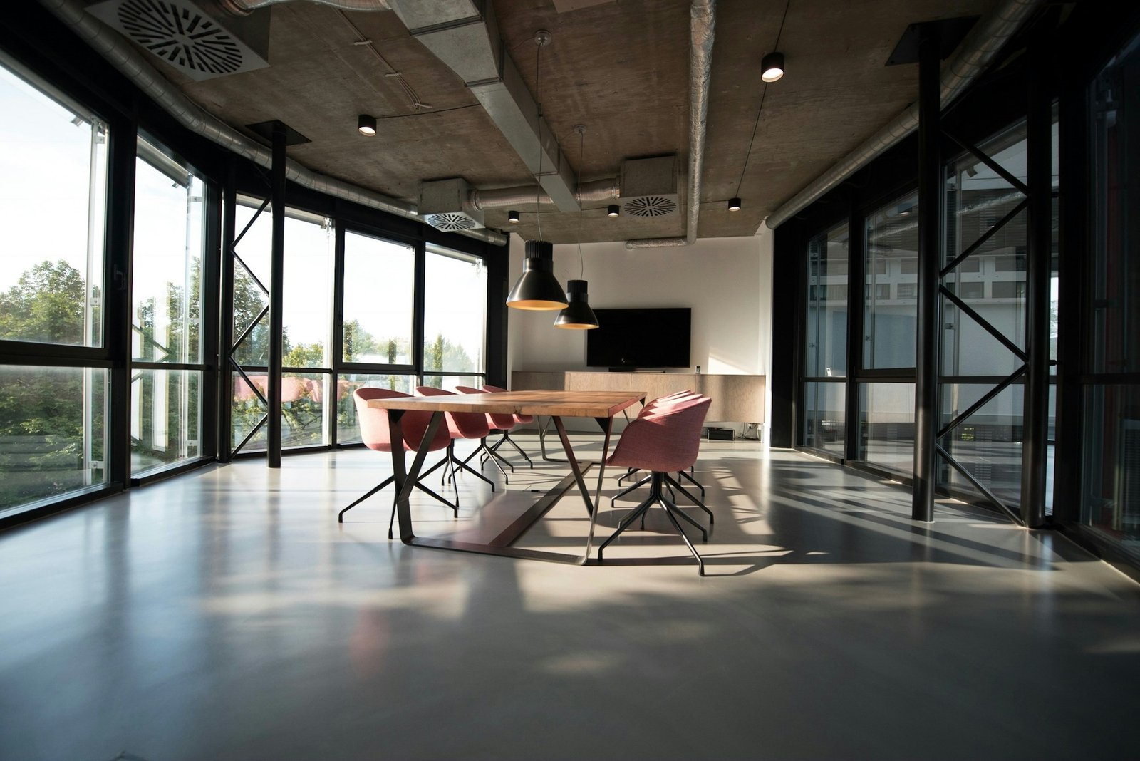 Modern boardroom filled with natural light
