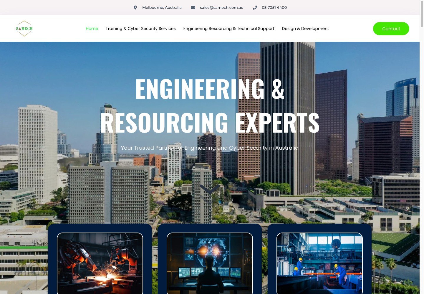 Samech Solutions homepage showcasing engineering and resourcing services in Australia